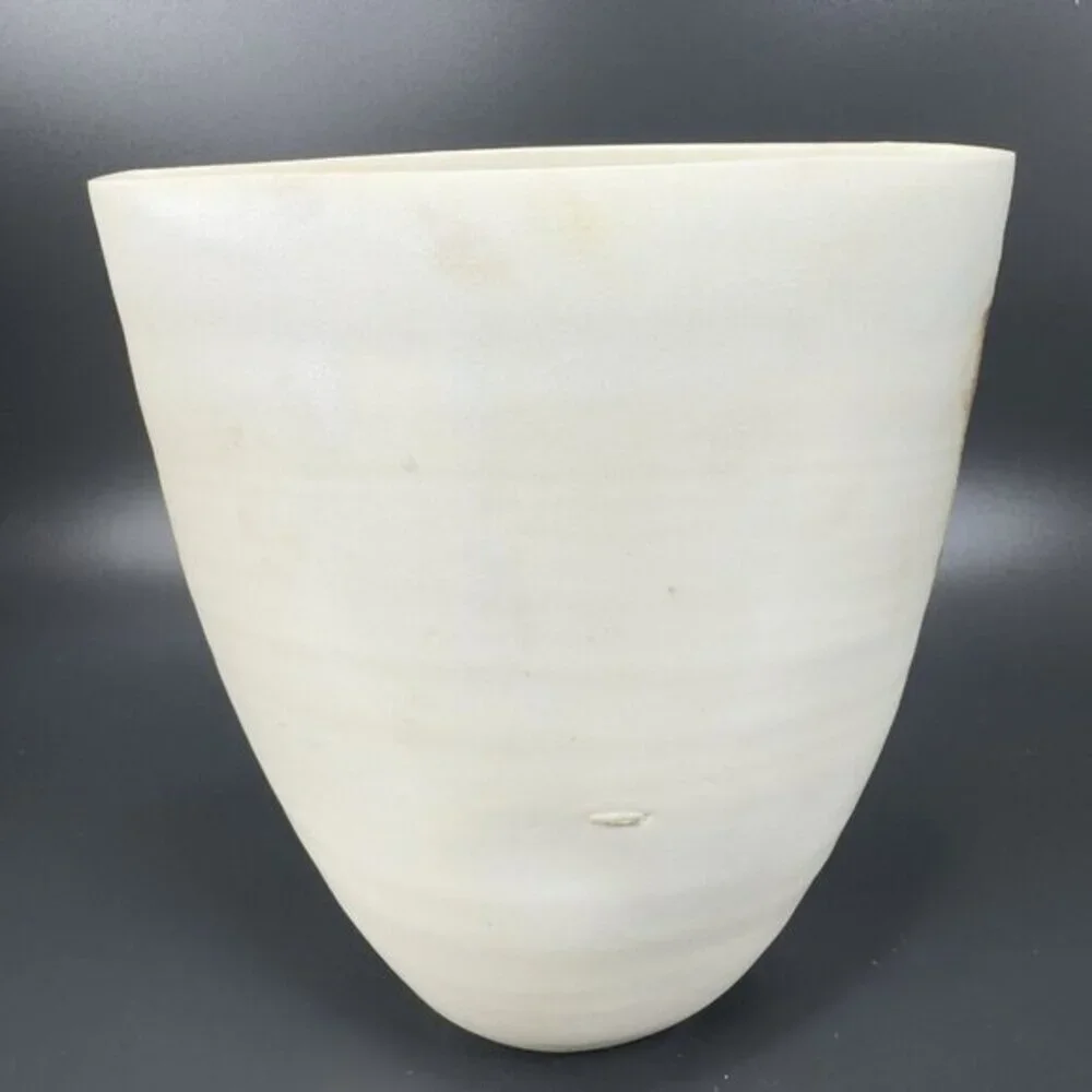 Vintage Hand Made Pottery Vase Vessel Flat Side Stoneware Art Marked Vase Vessel